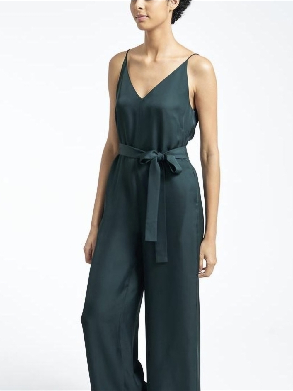 H&M Deep Green V-Neck Tie-Waist Crop Jumpsuit